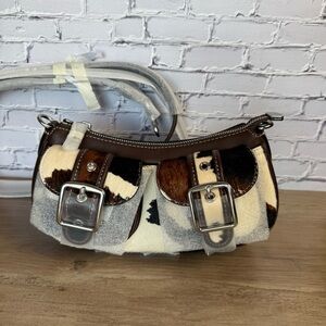 NWT Coach Ashton Brown and Cream Shoulder and Crossbody Bag With Cow Print CCC84